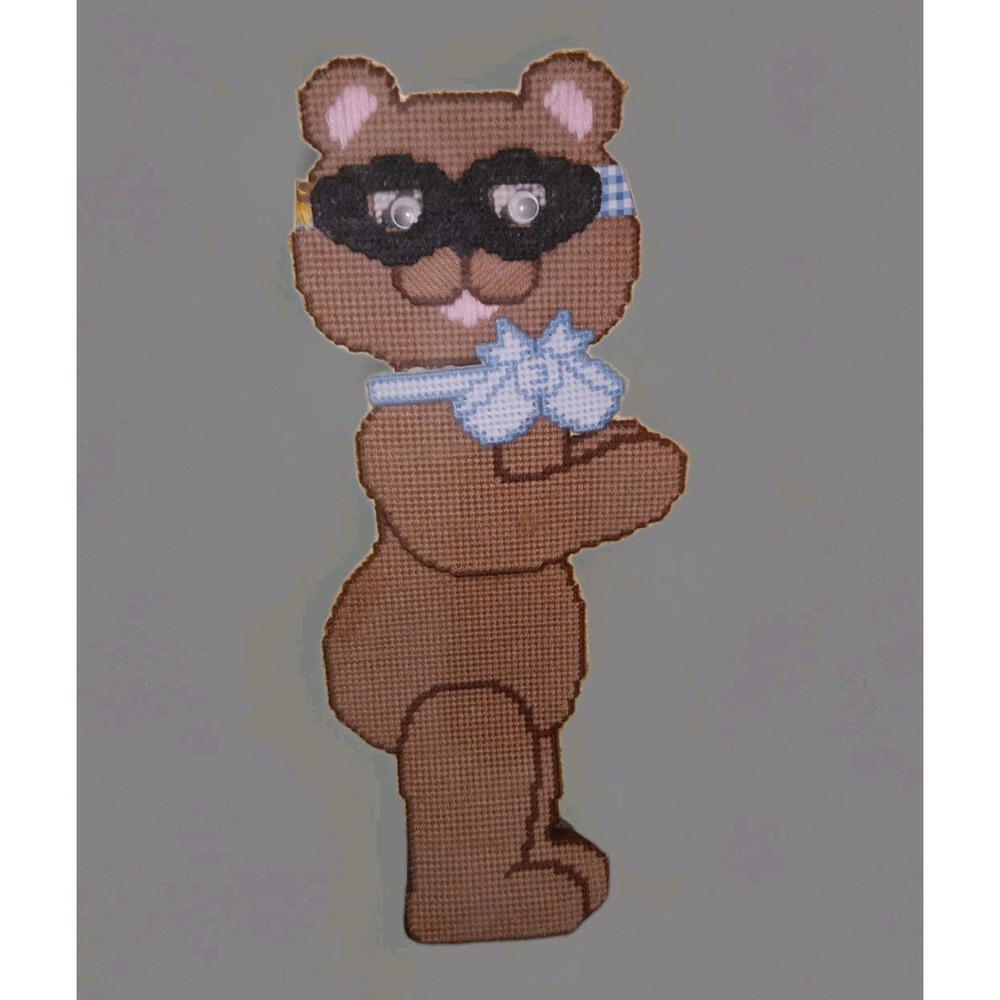 Handmade Teddy Bear‎ Needlepoint Canvas Vintage 7 Ct Baby Nursery 19" Mask & Bow